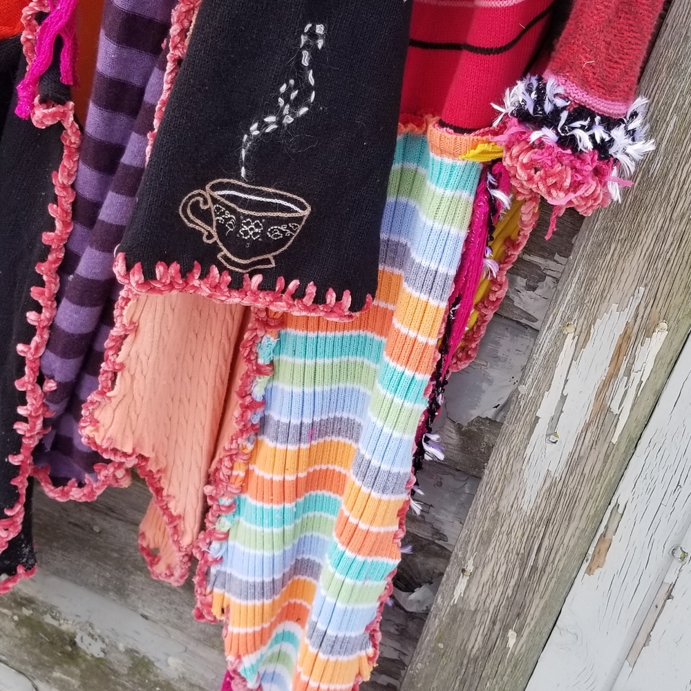 Sweater Coat Boho Upcycled Patchwork Artwear - image 2